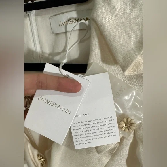 NWT Zimmermann Cream Linen Daisy Mini Dress Ruffle Long Sleeve AU 0P (US 2P) - Picture 6 of 16
